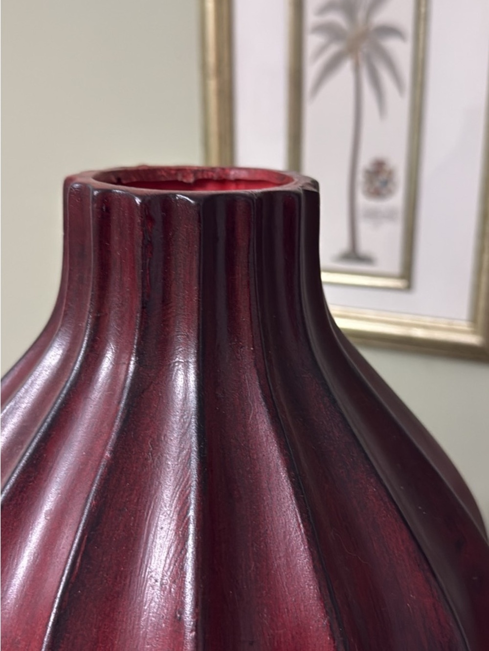 Deep Red Ribbed Accent Vase - Picture 2 of 2